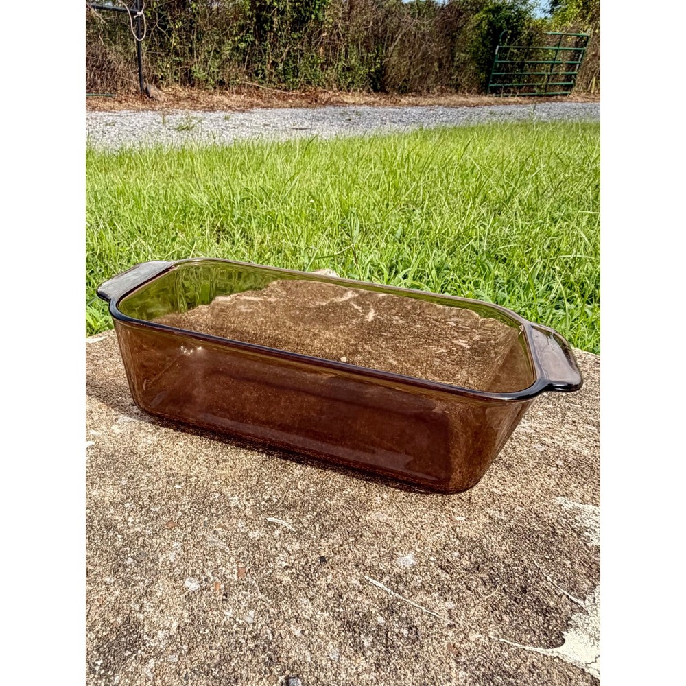 Pyrex Visions Amber Glass Loaf Pan 1.5qt 213-B Brown Rectangular Baker Vintage